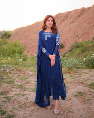 Stunning Blue Color Georgette Embroidery Work Gown