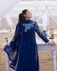 Stunning Blue Color Georgette Embroidery Work Gown