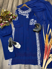 Stunning Blue Color Georgette Embroidery Work Gown