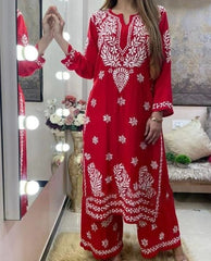 Charming Red Color  Reyon Chain Top With Palzoo