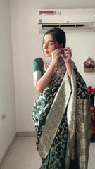 Outstanding  Green Color Cotton Silk Rich Weaving Saree