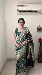 Outstanding  Green Color Cotton Silk Rich Weaving Saree