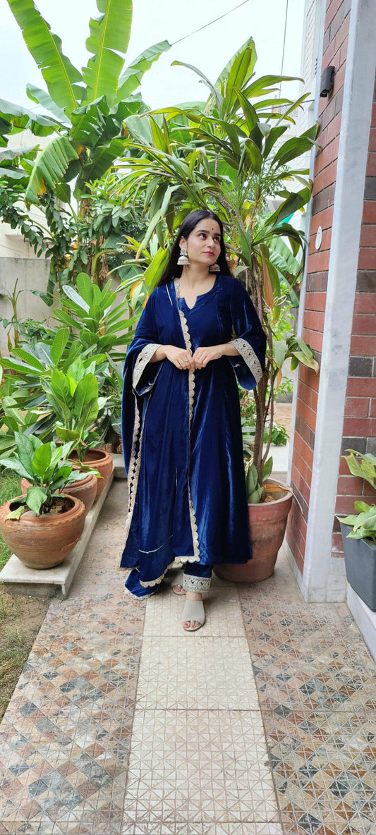 Outstanding Blue Color Viscos velvet Sequence  Work Sharara Suit