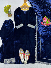 Outstanding Blue Color Viscos velvet Sequence  Work Sharara Suit