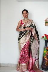 Captivating  Pink Color Cotton Silk Rich Weaving Saree