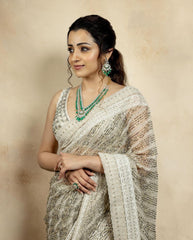 Mesmerizing  Off White Color Sequence & Embroidery Work Saree