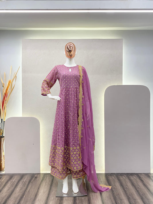 Luxuriant Pink Color Georgette Sequence Embroidery Work Gown