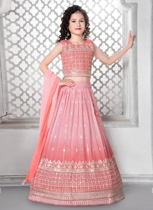 Stylish Pink Color Color Faux Georgette Beautiful Digital Print &Sequins Embroidered  Work