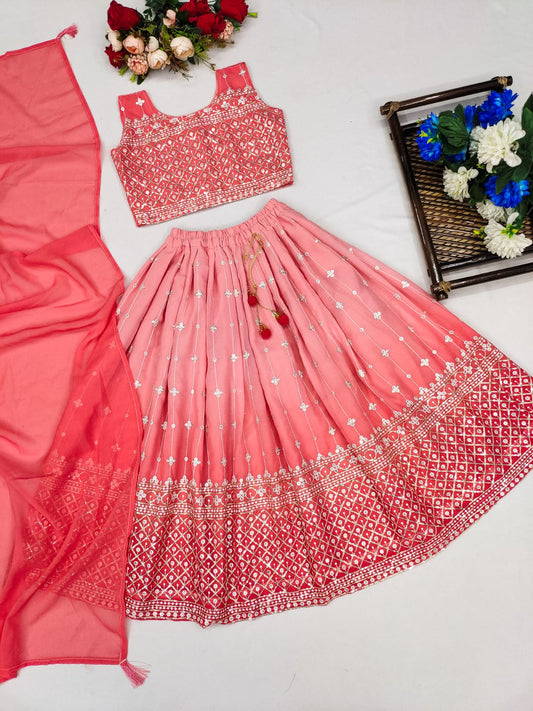 Stylish Pink Color Color Faux Georgette Beautiful Digital Print &Sequins Embroidered  Work