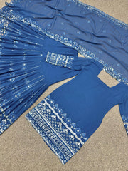 Awesome Blue Color Georgette Embroidery & Sequins Work Sharara Suit