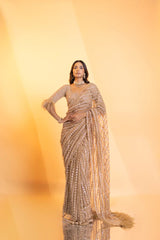 Precious  Cream Color Mono Net With Sequins Embroidery work Saree