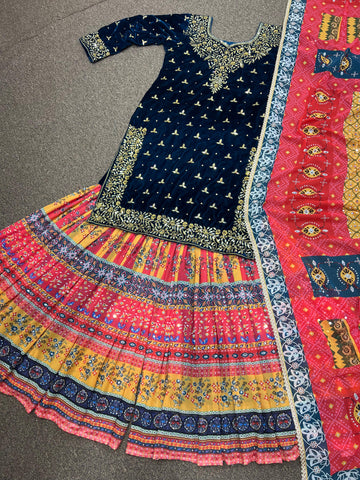 Awesome  Black Color Velvet Embroidery And Sequins Work Sharara Suit