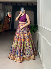 Shining Wine Color Banarasi silk Zari Weaving Work Lehenga Choli