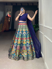 Shining Blue Color Banarasi silk Zari Weaving Work Lehenga Choli