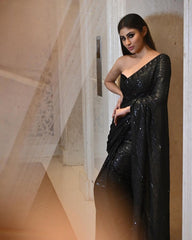 Mouni Roy Black Sequins Embroidery Work Saree