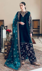 Designer Green Color Velvet Chine Sequence Both Side Work Suit