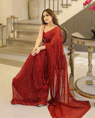 Luxuriant Red Color Georgette Sequins Embroidery Work Saree