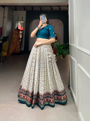 Marvelous Tel Color Cotton Patola With Foil Print Leheng Choli