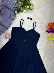 Charming Navy Blue Color Gown With Dupatta