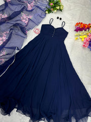 Charming Navy Blue Color Gown With Dupatta