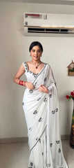 Shining  White Color Soft Georgette Silk Ready To Wear Saree