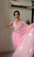 Shining Pink Color Soft Georgette Silk Ready To Wear Saree