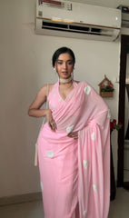 Shining Pink Color Soft Georgette Silk Ready To Wear Saree