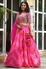 Trendy  Pink Color Silk Foil Work With Digital  Print  Lehenga Choli