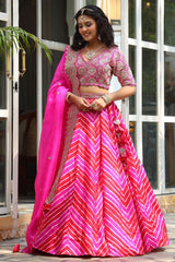 Trendy  Pink Color Silk Foil Work With Digital  Print  Lehenga Choli