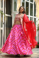 Trendy Red Color Silk Foil Work With Digital  Print  Lehenga Choli