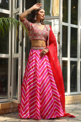 Trendy Red Color Silk Foil Work With Digital  Print  Lehenga Choli