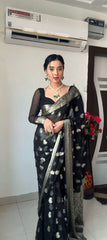 Trendy  Black Color Soft Lichi Ilk Ready To Wear Saree