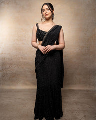 Stylish Black Color Sequence Work Ready To Wear Saree