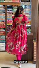 Exotic  Pink Color Muslin Digital Print with Hand Work Gown