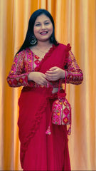 Pink Color Festival Saree With Belt & Purse