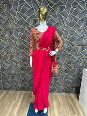 Pink Color Festival Saree With Belt & Purse