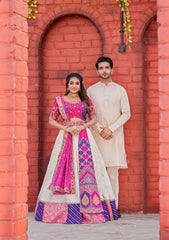 Engagement Wear Multi Design Off White Couple Dress