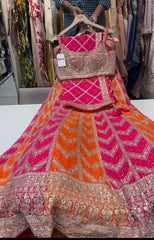 Wedding Pink Embroidered Sequence Work With Dimond Hand  Georgette Lehenga Choli