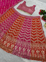 Wedding Pink Embroidered Sequence Work With Dimond Hand  Georgette Lehenga Choli