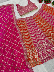 Wedding Pink Embroidered Sequence Work With Dimond Hand  Georgette Lehenga Choli