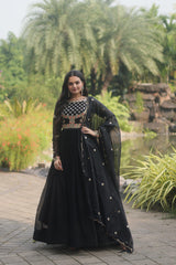 Exclusive Black Color Embroidery Sequence Work Gown