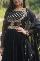 Exclusive Black Color Embroidery Sequence Work Gown