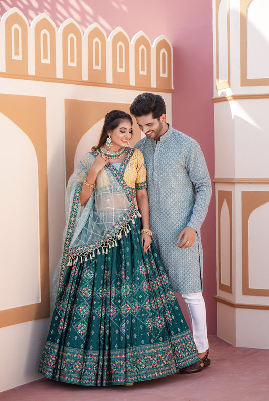 Marriage Special Work Green Color  Couple Dress