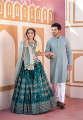 Marriage Special Work Green Color  Couple Dress