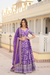 Weeding Wear Lavender Color Jacquard Embroidered Sequins Work Lehenga Choli