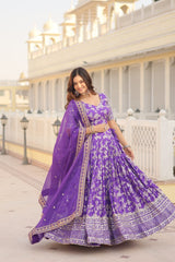 Weeding Wear Lavender Color Jacquard Embroidered Sequins Work Lehenga Choli