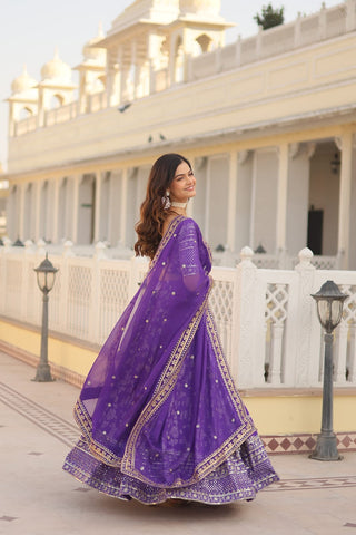 Weeding Wear Lavender Color Jacquard Embroidered Sequins Work Lehenga Choli