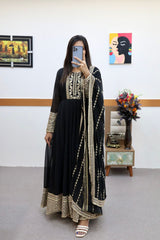 Function Wear Black Color Embroidery Work Pretty Gown