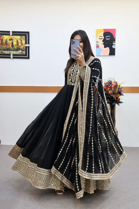 Function Wear Black Color Embroidery Work Pretty Gown