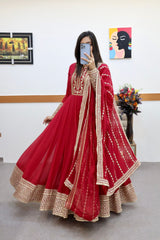 Function Wear Red Color Embroidery Work Pretty Gown